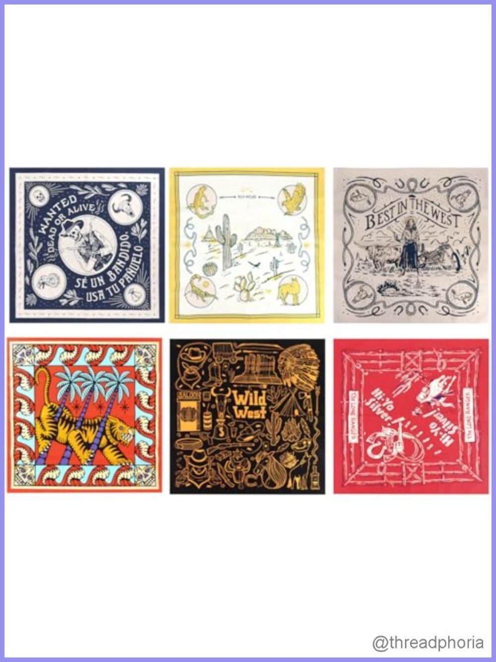 100% Cotton Bandana 6 Pack Multipurpose Cowgirl Western Accessory